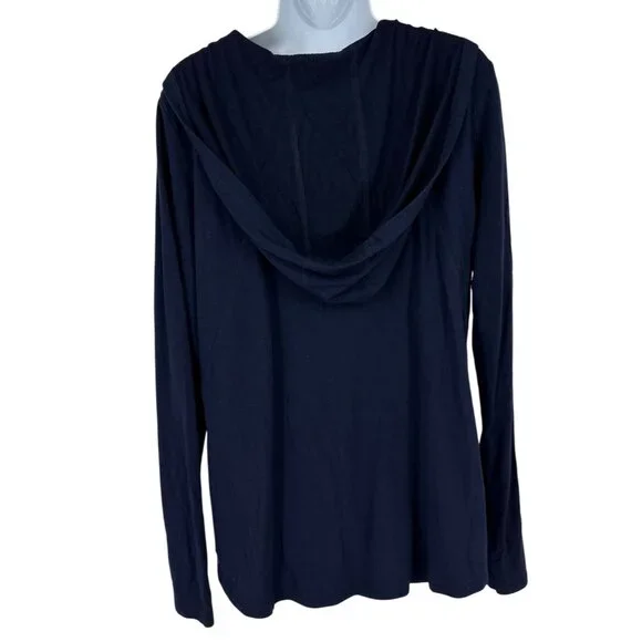 Lucy Womens Navy Blue Draped Neck Long Sleeve Hooded Pullover Top Size XL - Picture 3 of 8